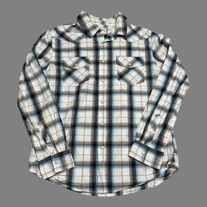 Warp and Weft Plaid Multicolor Pearl Snap‎ Long Sleeve Shirt Men's Large